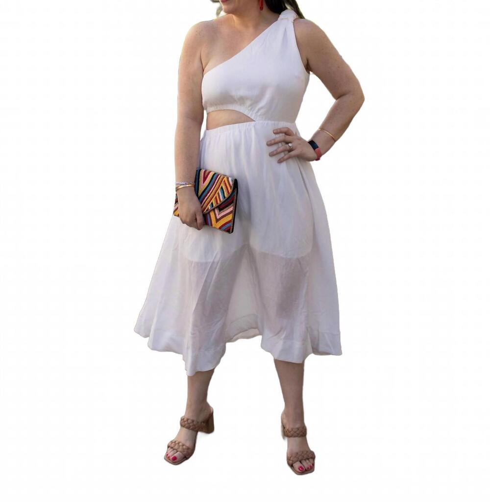 NEW ENTRO solid one-shoulder midi dress in white